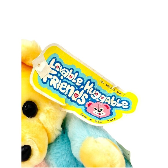 Vintage Walmart Loveable Huggable Friends Plush Pastel Bear Blue Pink Yellow - Picture 2 of 5